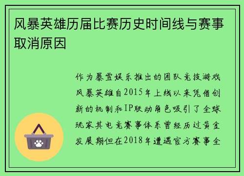风暴英雄历届比赛历史时间线与赛事取消原因