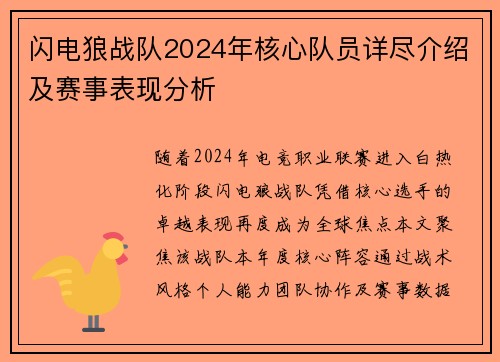 闪电狼战队2024年核心队员详尽介绍及赛事表现分析
