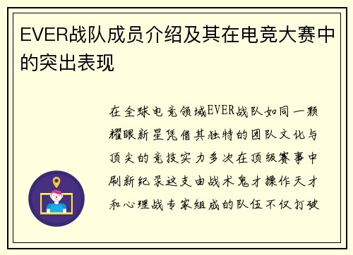 EVER战队成员介绍及其在电竞大赛中的突出表现